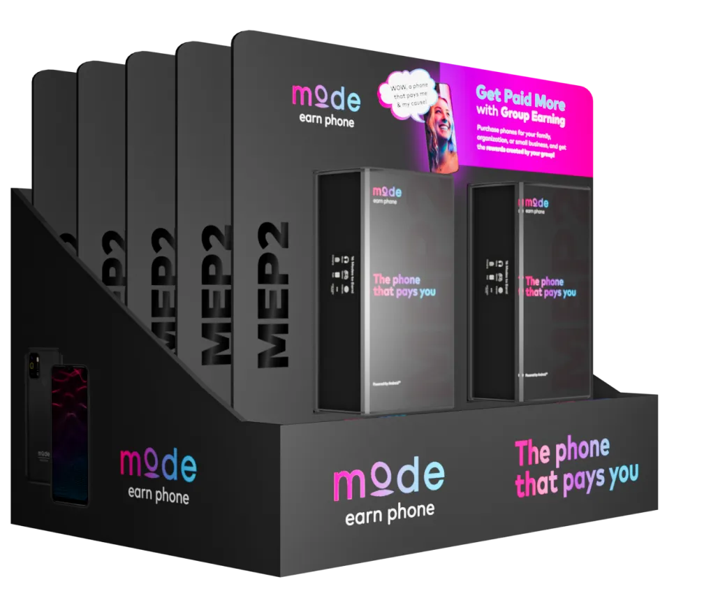 The Mode EarnPhone 2 shown in a retail two-pack display